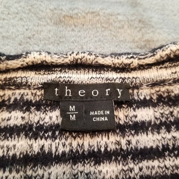 Theory Belira Evian Medium Black Striped Wool Blend Knit Tunic Sweater Pullover - Picture 4 of 8